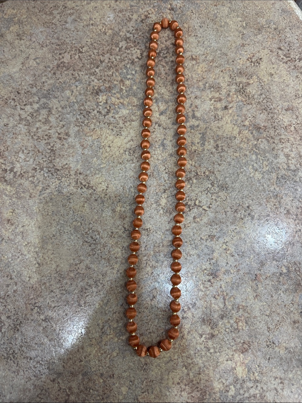 Copper Colored Silk Wrapped Beaded Necklace - Shimmering Copper
